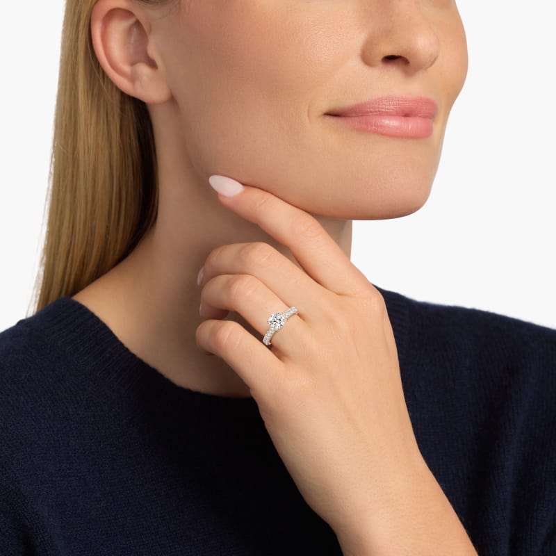 Round 1 CT Certified Diamond French Pavé Engagement Ring In Platinum