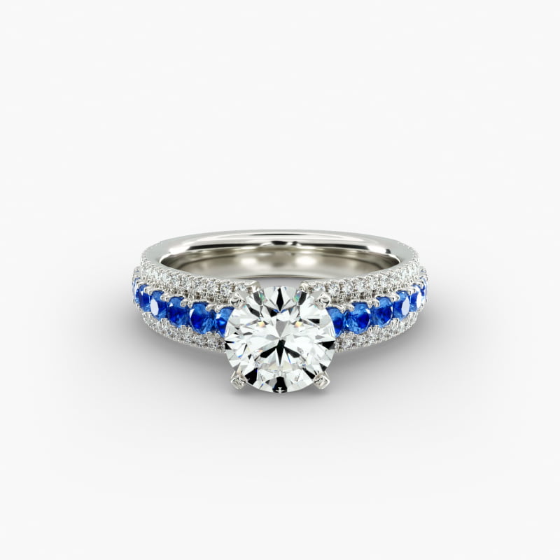 Three Row Sapphire and Diamond Engagement Ring in Platinum (1/4 ct. tw.)