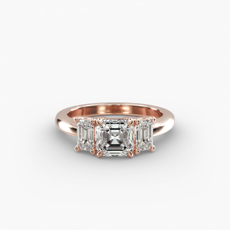Three-Stone Emerald Cut Lab-Grown Diamond Engagement Ring in 14k Rose Gold (5/8 ct. tw.)