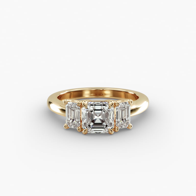 Three-Stone Emerald Cut Lab-Grown Diamond Engagement Ring in 14K Yellow Gold (5/8 ct. tw.)