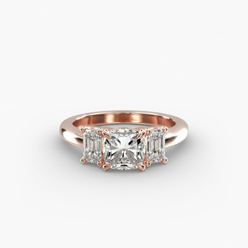 Three-Stone Emerald Cut Lab-Grown Diamond Engagement Ring in 14k Rose Gold (5/8 ct. tw.)