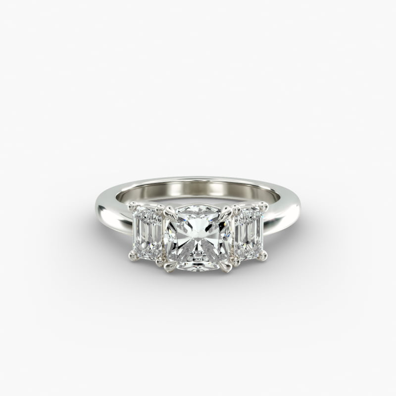 Three-Stone Emerald Cut Lab-Grown Diamond Engagement Ring in 14K White Gold (5/8 ct. tw.)