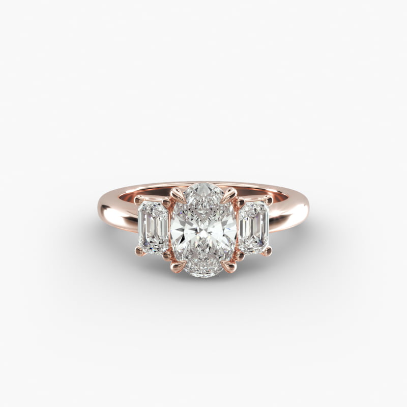Three-Stone Emerald Cut Lab-Grown Diamond Engagement Ring in 14k Rose Gold (5/8 ct. tw.)