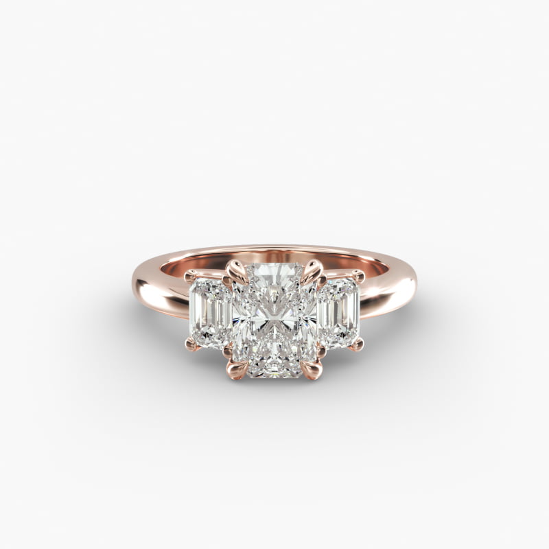 Three-Stone Emerald Cut Lab-Grown Diamond Engagement Ring in 14k Rose Gold (5/8 ct. tw.)