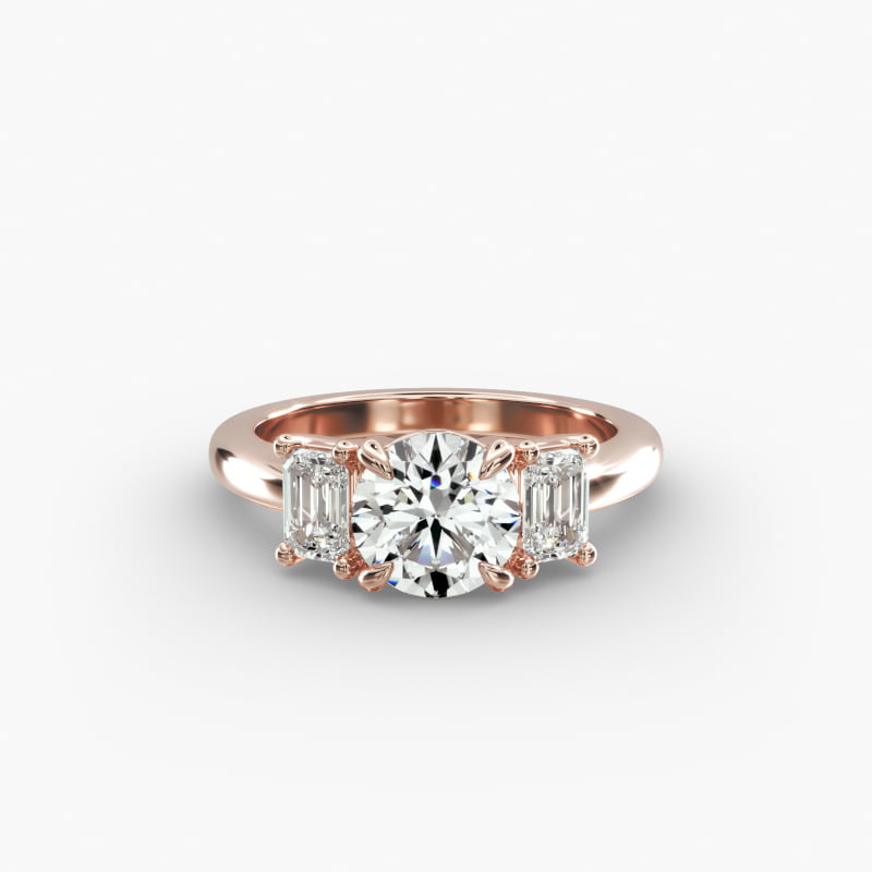 Three-Stone Emerald Cut Lab-Grown Diamond Engagement Ring in 14k Rose Gold (5/8 ct. tw.)