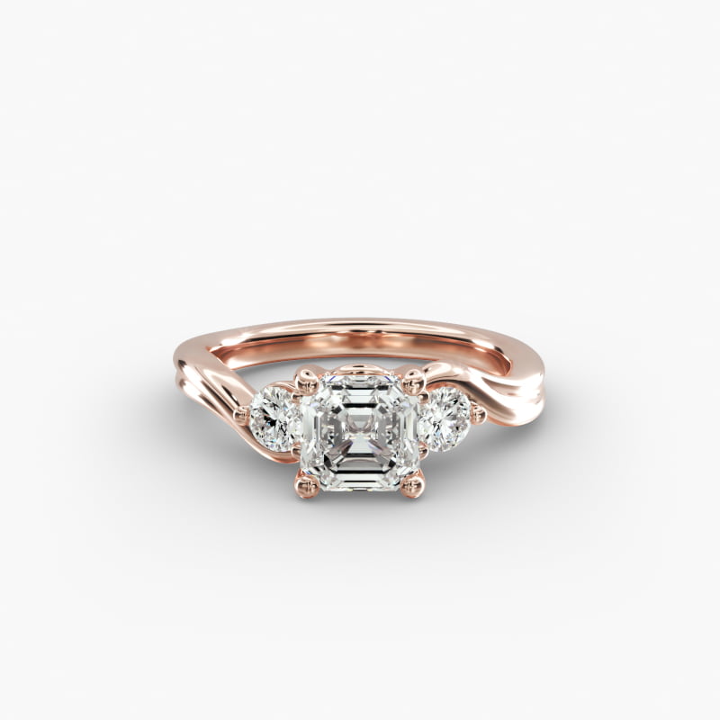 Wrapped Shank Three Stone Lab-Grown Diamond Engagement Ring in 14k Rose Gold