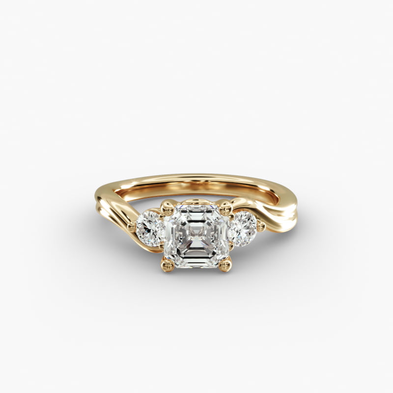 Wrapped Shank Three Stone Lab-Grown Diamond Engagement Ring in 14k Yellow Gold