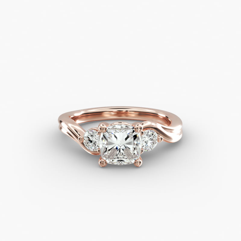 Wrapped Shank Three Stone Lab-Grown Diamond Engagement Ring in 14k Rose Gold
