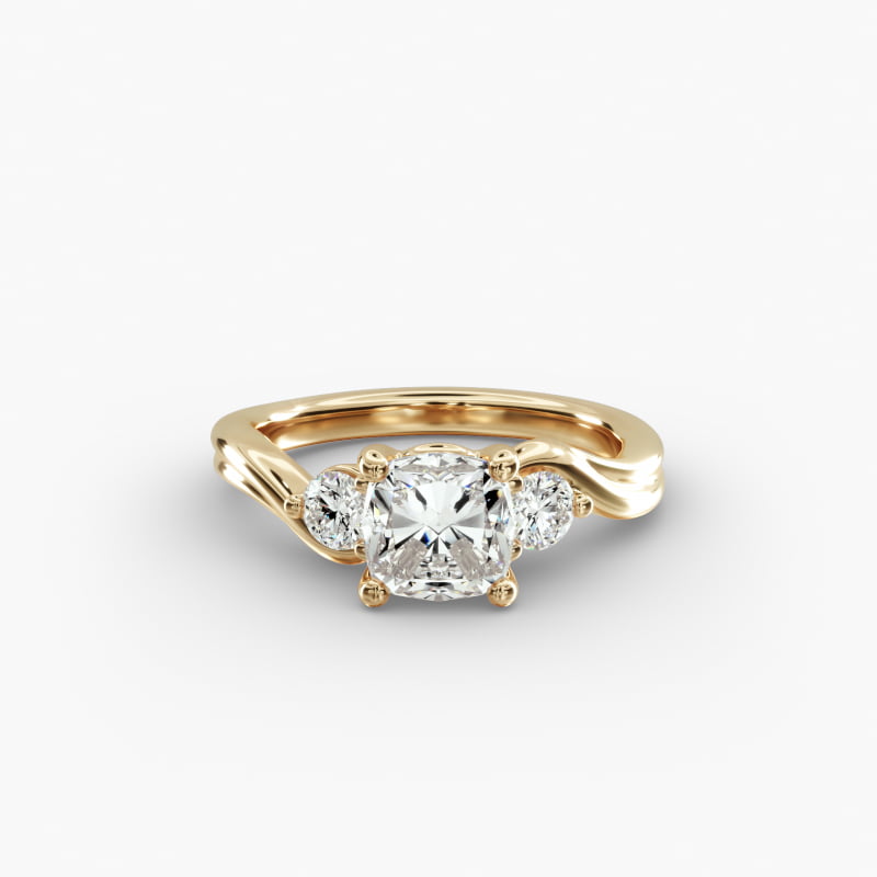 Wrapped Shank Three Stone Lab-Grown Diamond Engagement Ring in 14k Yellow Gold