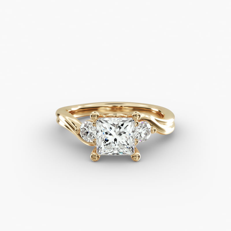 Wrapped Shank Three Stone Lab-Grown Diamond Engagement Ring in 14k Yellow Gold