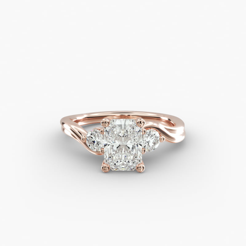 Wrapped Shank Three Stone Lab-Grown Diamond Engagement Ring in 14k Rose Gold