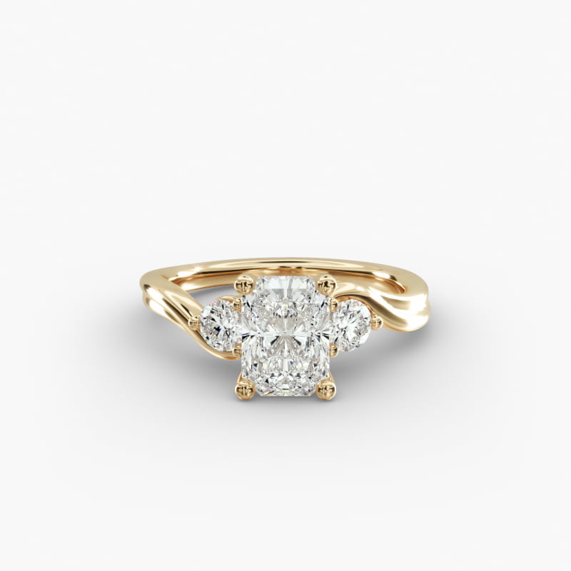 Wrapped Shank Three Stone Lab-Grown Diamond Engagement Ring in 14k Yellow Gold