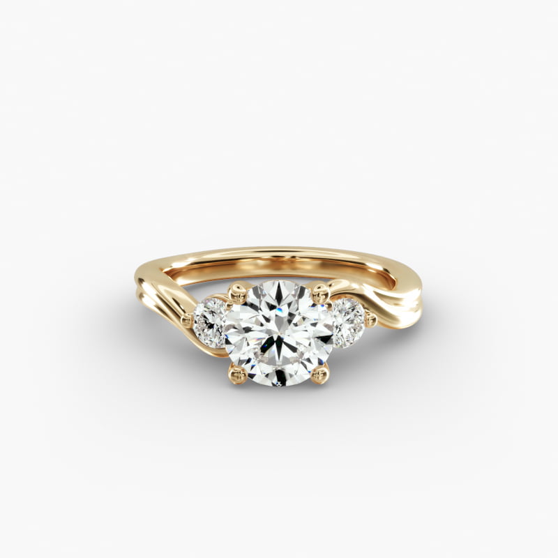 Wrapped Shank Three Stone Lab-Grown Diamond Engagement Ring in 14k Yellow Gold