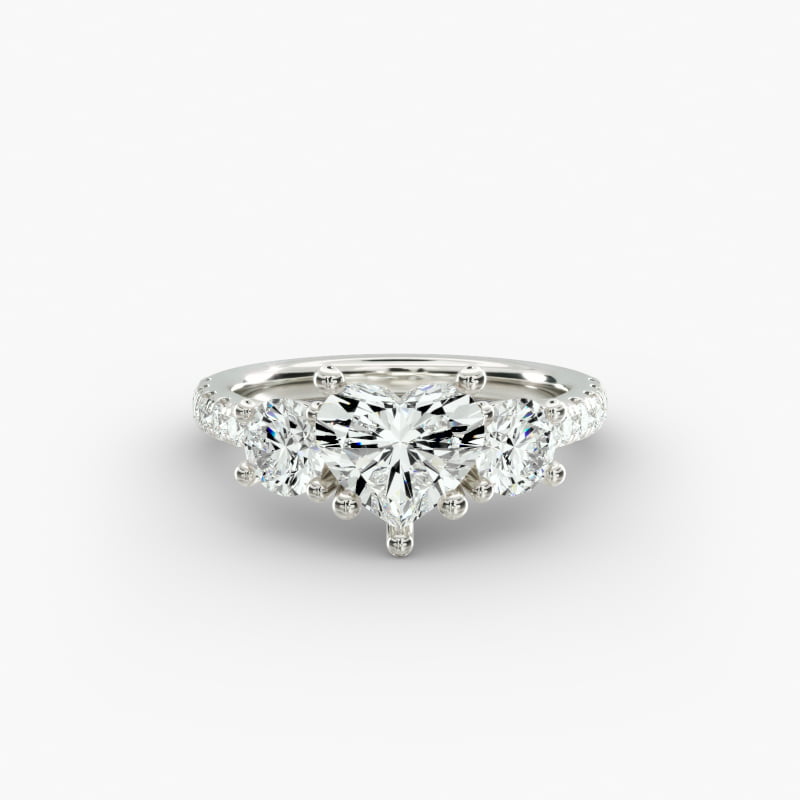 Modern Trellis Three Stone Lab-Grown Diamond Engagement in 18k White Gold