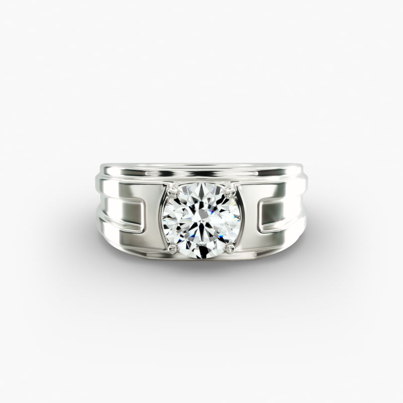 Men's Structured Solitaire Engagement Ring in 14k White Gold