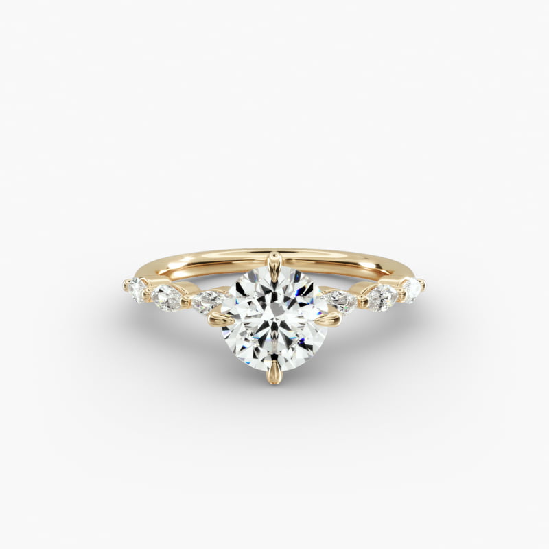 Marquise Cut Side Stone Diamond Shared Prong Engagement Ring In 14K Yellow Gold