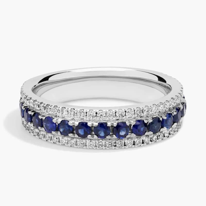 Triple Row Sapphire and Diamond Ring in 14k White Gold (1/3 ct. tw.)