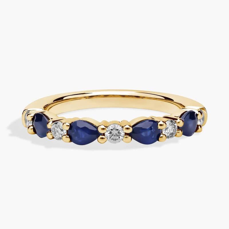 Alternating Pear Sapphire and Diamond Anniversary Ring in 14k Yellow Gold (1/5 ct. tw.)