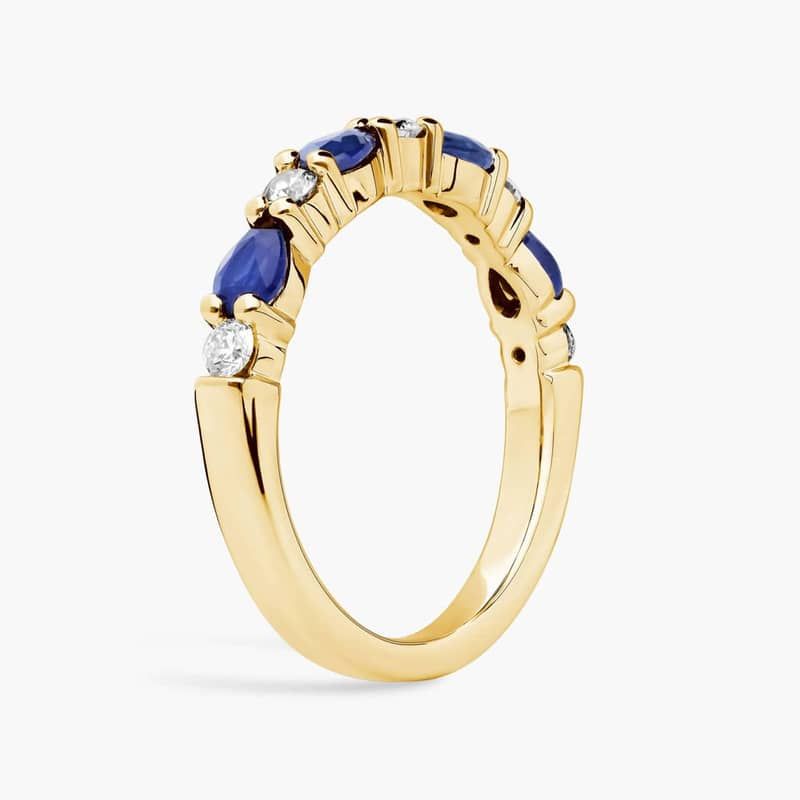 Alternating Pear Sapphire and Diamond Anniversary Ring in 14k Yellow Gold (1/5 ct. tw.)