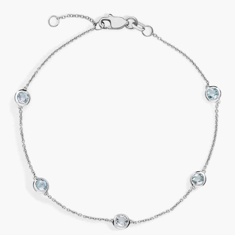 Aquamarine Stationed Bezel-Set Bracelet in 14k White Gold (3mm)