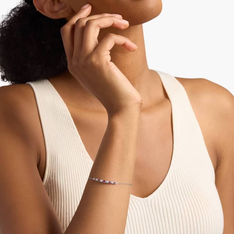 Ruby and Diamond Graduated Curve Bracelet in 14k White Gold