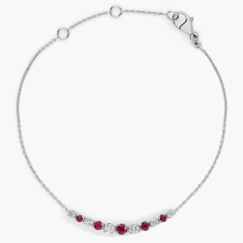 Ruby and Diamond Graduated Curve Bracelet in 14k White Gold
