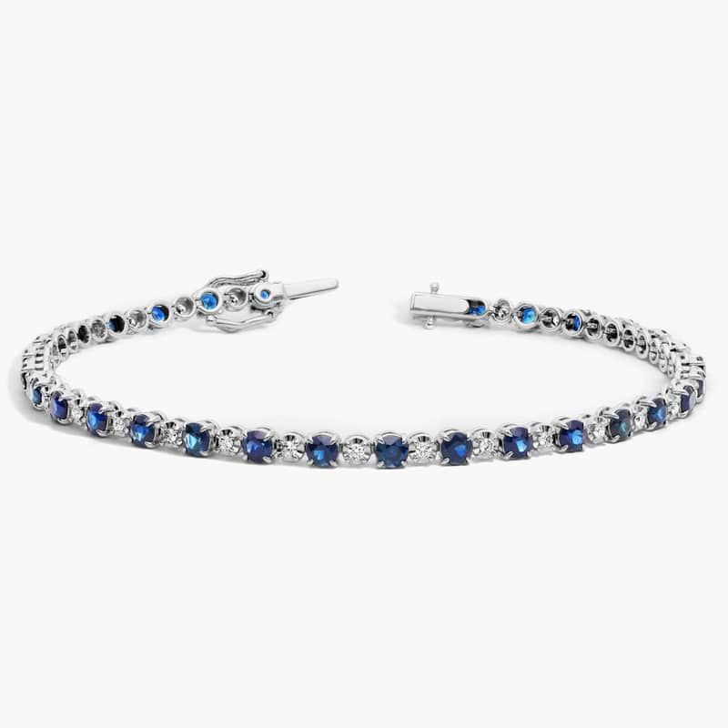 Alternating Size Sapphire and Diamond Bracelet in 14k White Gold (3mm)