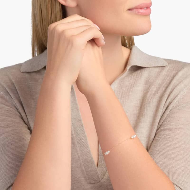 White Freshwater Pearl Station Bracelet in 14k Yellow Gold