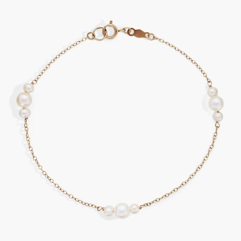 White Freshwater Pearl Station Bracelet in 14k Yellow Gold