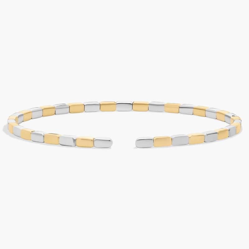 Alternating Diamond and Rectangle Flex Bangle Bracelet in 14k White and Yellow Gold (1/5 ct. tw.)