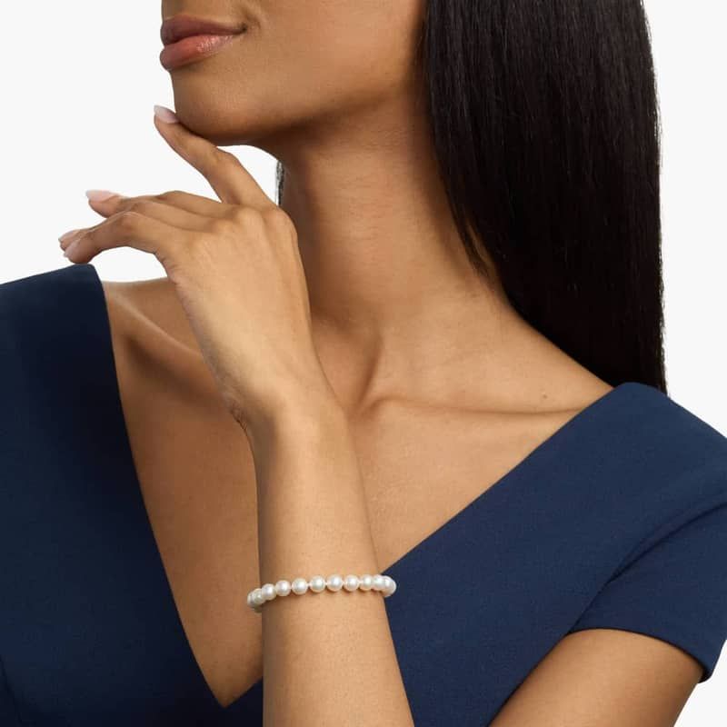 6.5" Classic Akoya Cultured Pearl Bracelet in 18k White Gold (6.5-7.0mm)