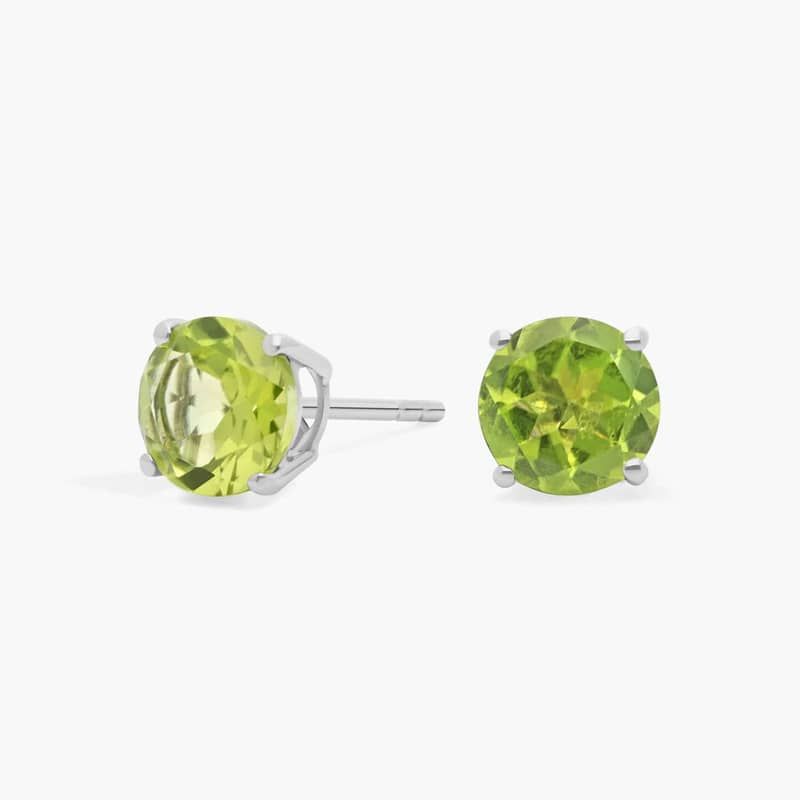 Peridot Stud Earrings in 14k White Gold (7mm)
