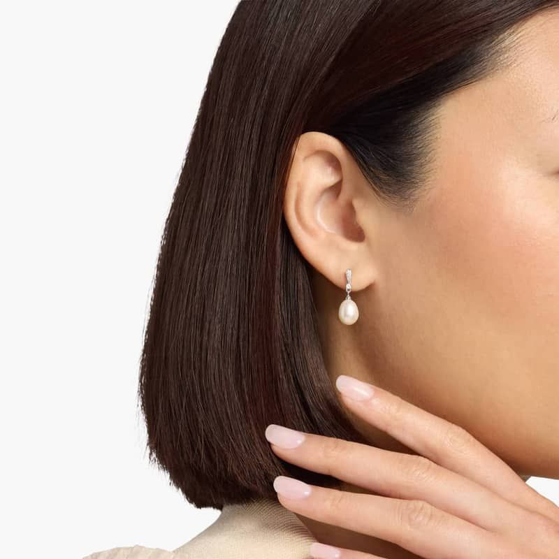 Freshwater Cultured Pearl and White Topaz Drop Earrings in Sterling Silver (7mm)