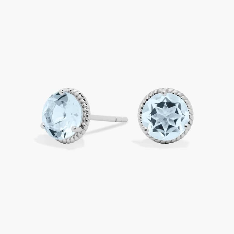 Aquamarine Rope Stud Earrings in Sterling Silver (7mm)