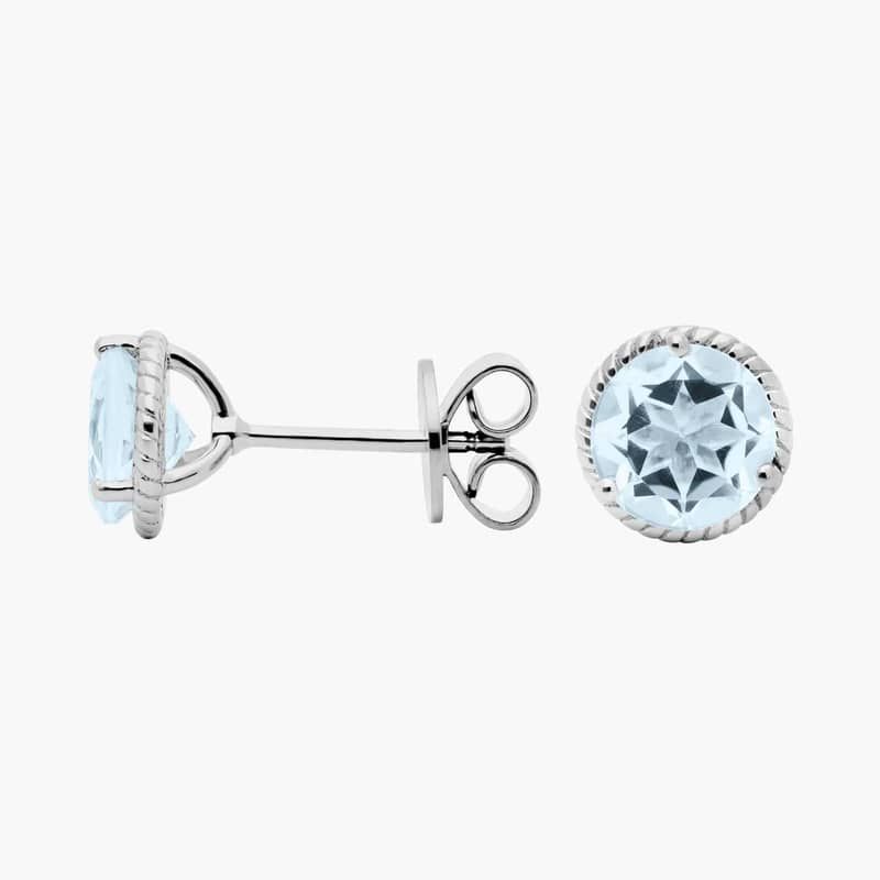 Aquamarine Rope Stud Earrings in Sterling Silver (7mm)