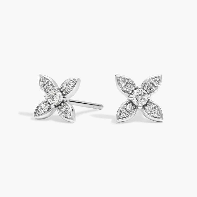 Petite Diamond Floral Stud Earrings in 14k White Gold (1/5 ct. tw.)