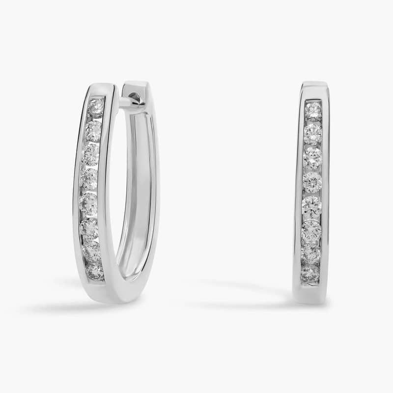 Oval Channel Set Hoop Earrings in 14k White Gold (1/4 ct. tw.)