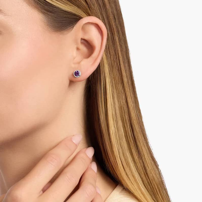 Bezel Set Blue Topaz Earrings in 14k White Gold