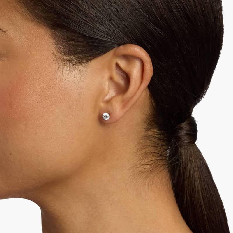 Four Prong Round Brilliant Lab Grown Diamond Stud Earrings in 14k White Gold (1 Ct. tw. - F-G / VS2-SI1)