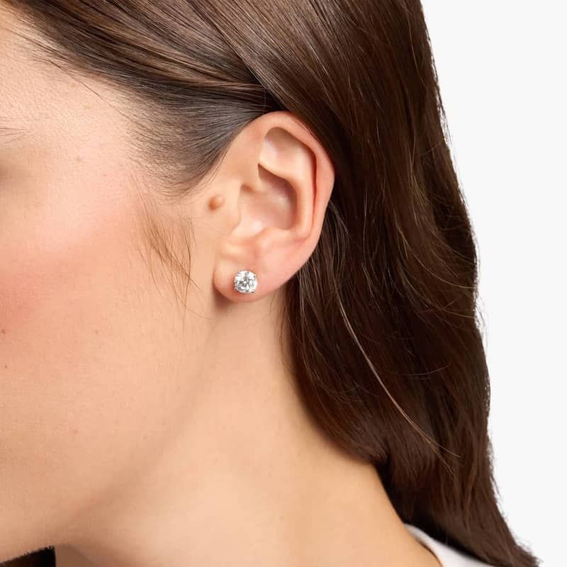 Four Prong Round Brilliant Lab Grown Diamond Stud Earrings in 14k White Gold (2 Ct. tw. - F-G / VS2-SI1)