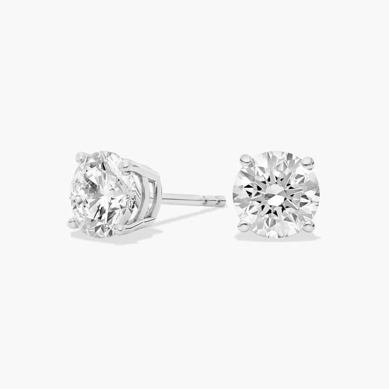 Four Prong Round Brilliant Lab Grown Diamond Stud Earrings in 14k White Gold (2 Ct. tw. - F-G / VS2-SI1)
