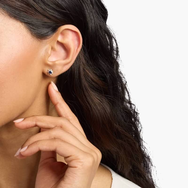 Mini Sapphire Earrings with Diamond Blossom Halo in 14k White Gold (3.5mm)