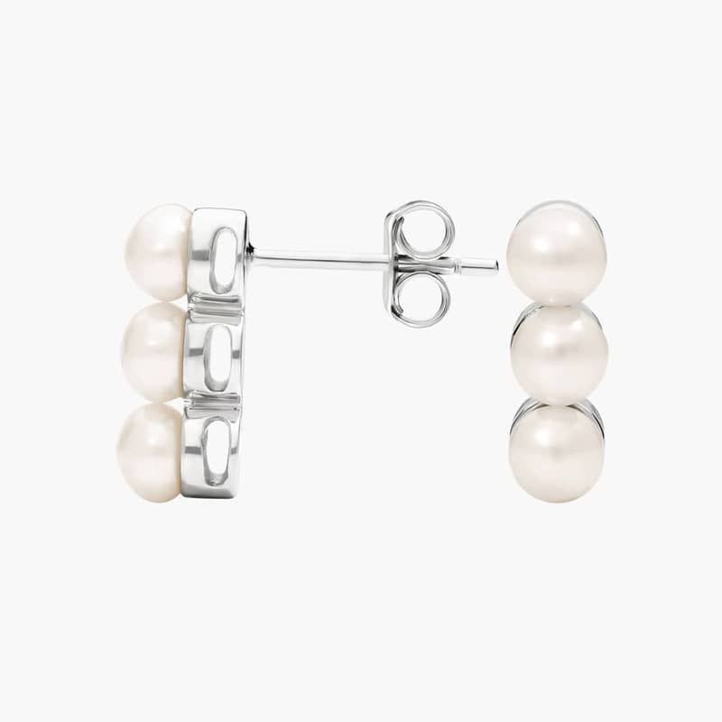 Triple Fresh Water Cultured Pearl Stud Earrings in Sterling Silver (4-5mm)