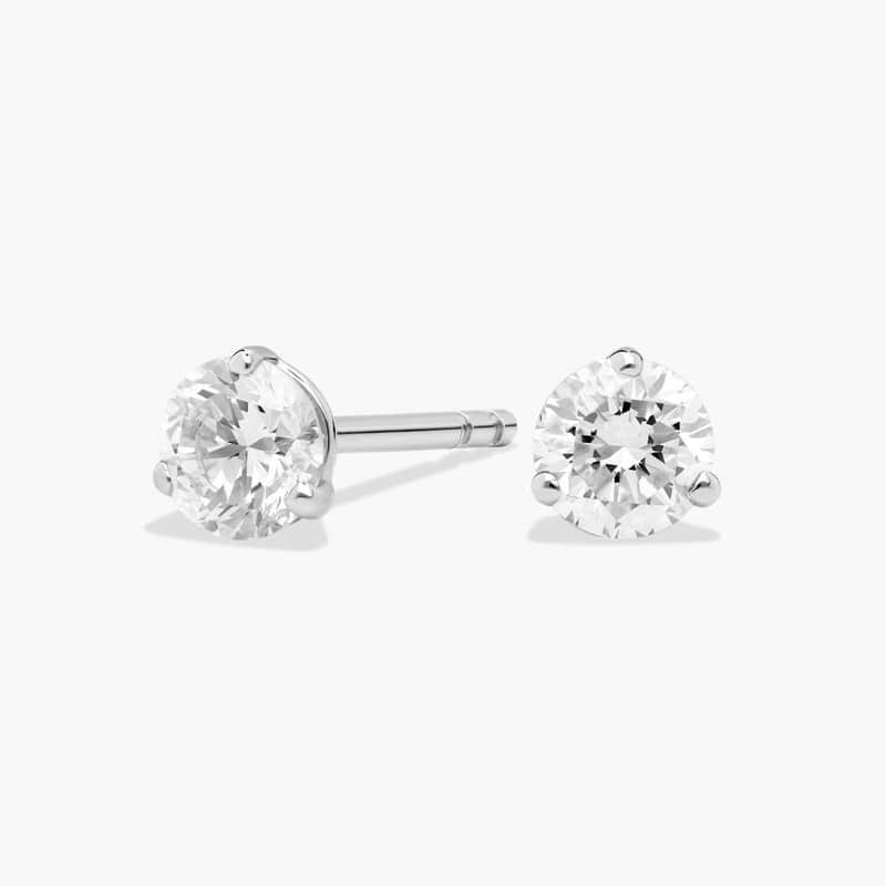 Three Prong Martini Round Brilliant Lab Grown Diamond Earrings  In 14K White Gold (1/2 Ct. tw. - F-G / VS2-SI1)