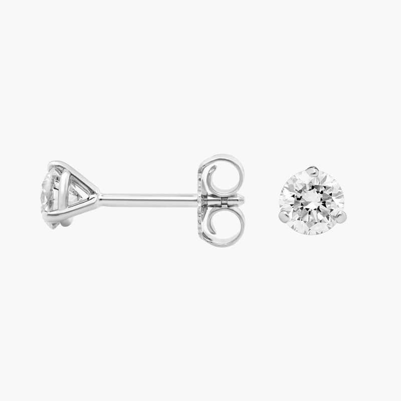 Three Prong Martini Round Brilliant Lab Grown Diamond Earrings  In 14K White Gold (1/2 Ct. tw. - F-G / VS2-SI1)