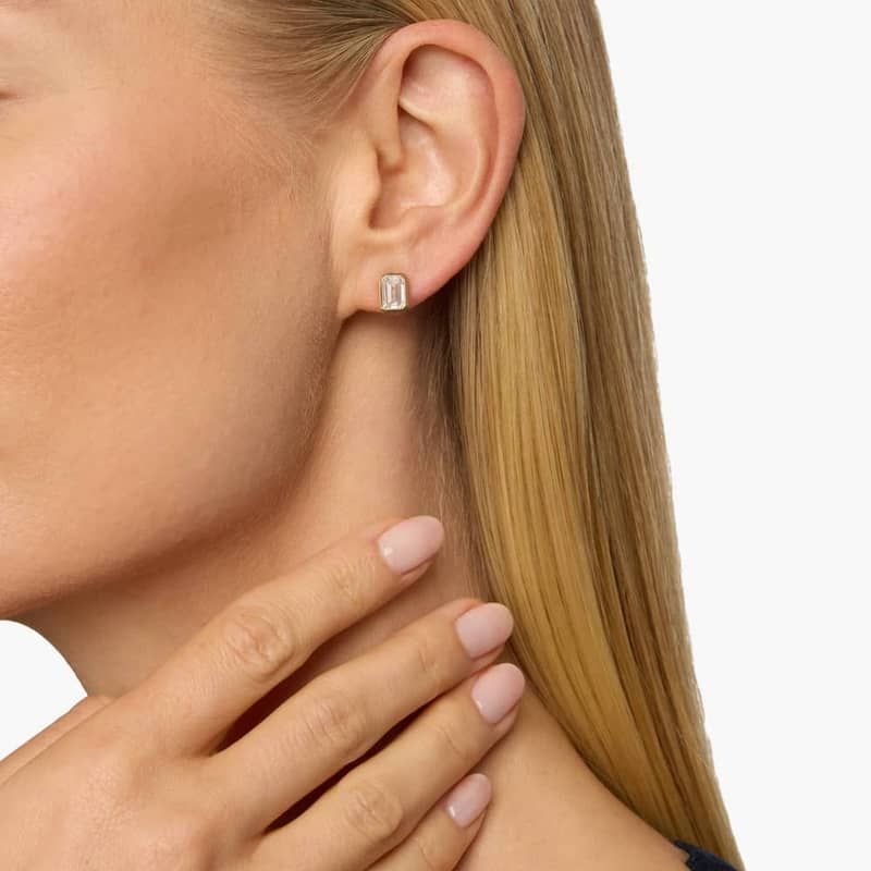 Bezel Set Emerald Cut Lab-Grown Diamond Stud Earrings In 14K Yellow Gold (2 Ct. tw. - F-G / VS2-SI1)