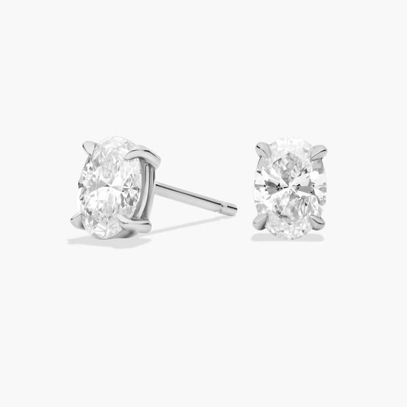 Oval Cut Diamond Stud Earrings In 14K White Gold (3/4 Ct. tw. - H-I / SI1-SI2)