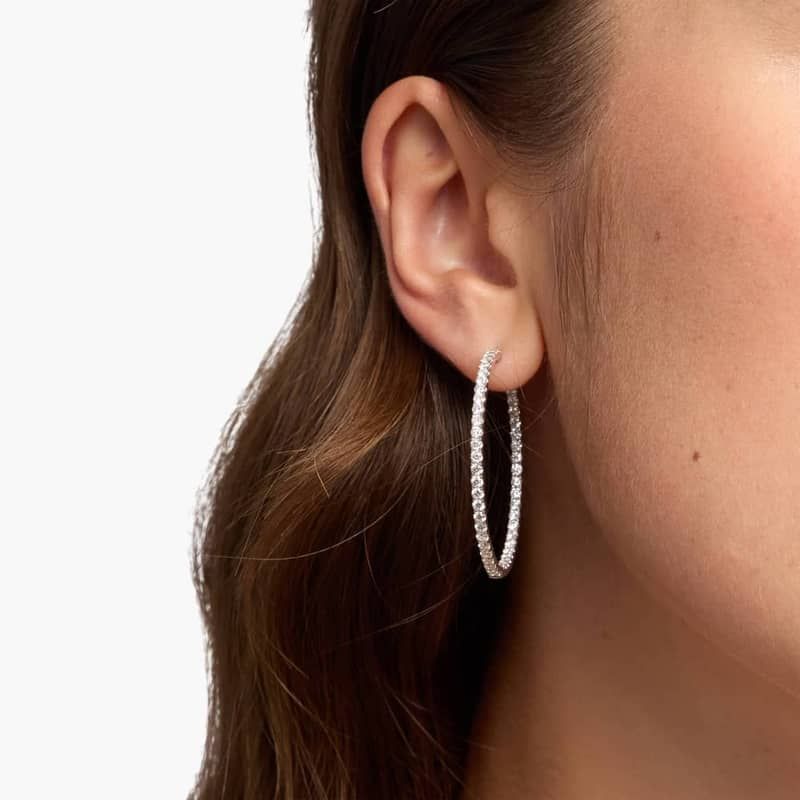 Inside Out Lab Grown Diamond Round Hoops, 1 1/2 Inch Diameter In 14K White Gold (3 Ct. tw. - F-G / VS2-SI1)