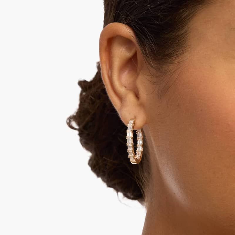 Inside Out Emerald Cut Lab Grown Diamond Hoop Earrings  In 14K Yellow Gold (3 Ct. tw. - F-G / VS2-SI1)