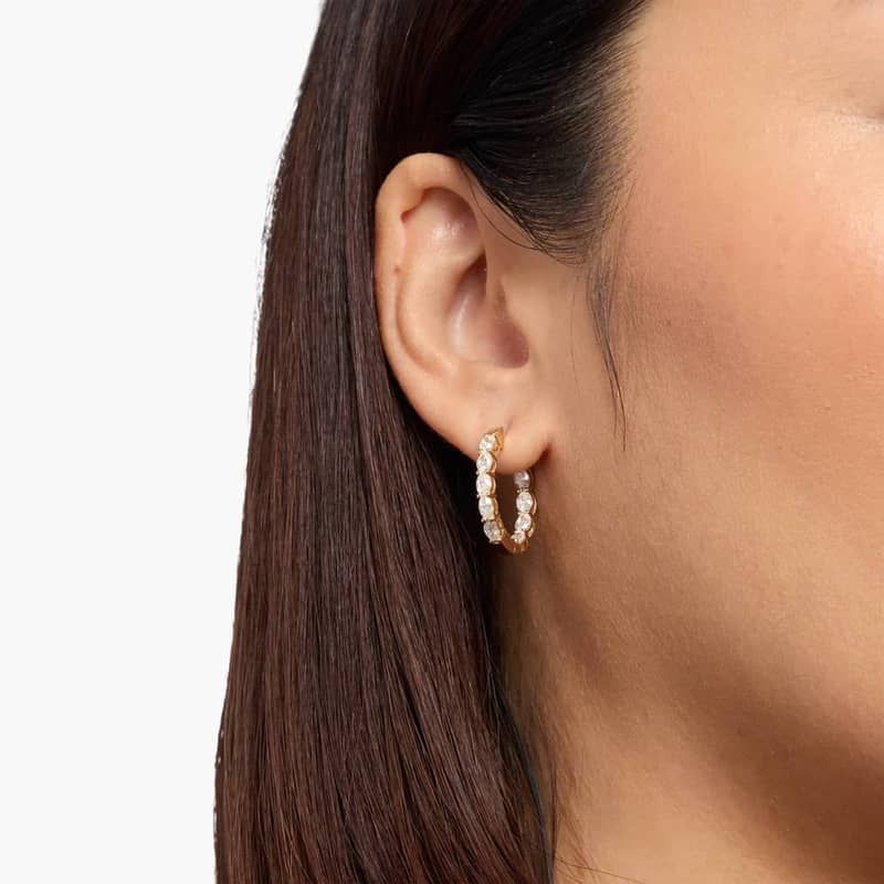 Inside Out Oval Cut Lab Grown Diamond Hoop Earrings In 14K Yellow Gold (2 Ct. tw. - F-G / VS2-SI1)